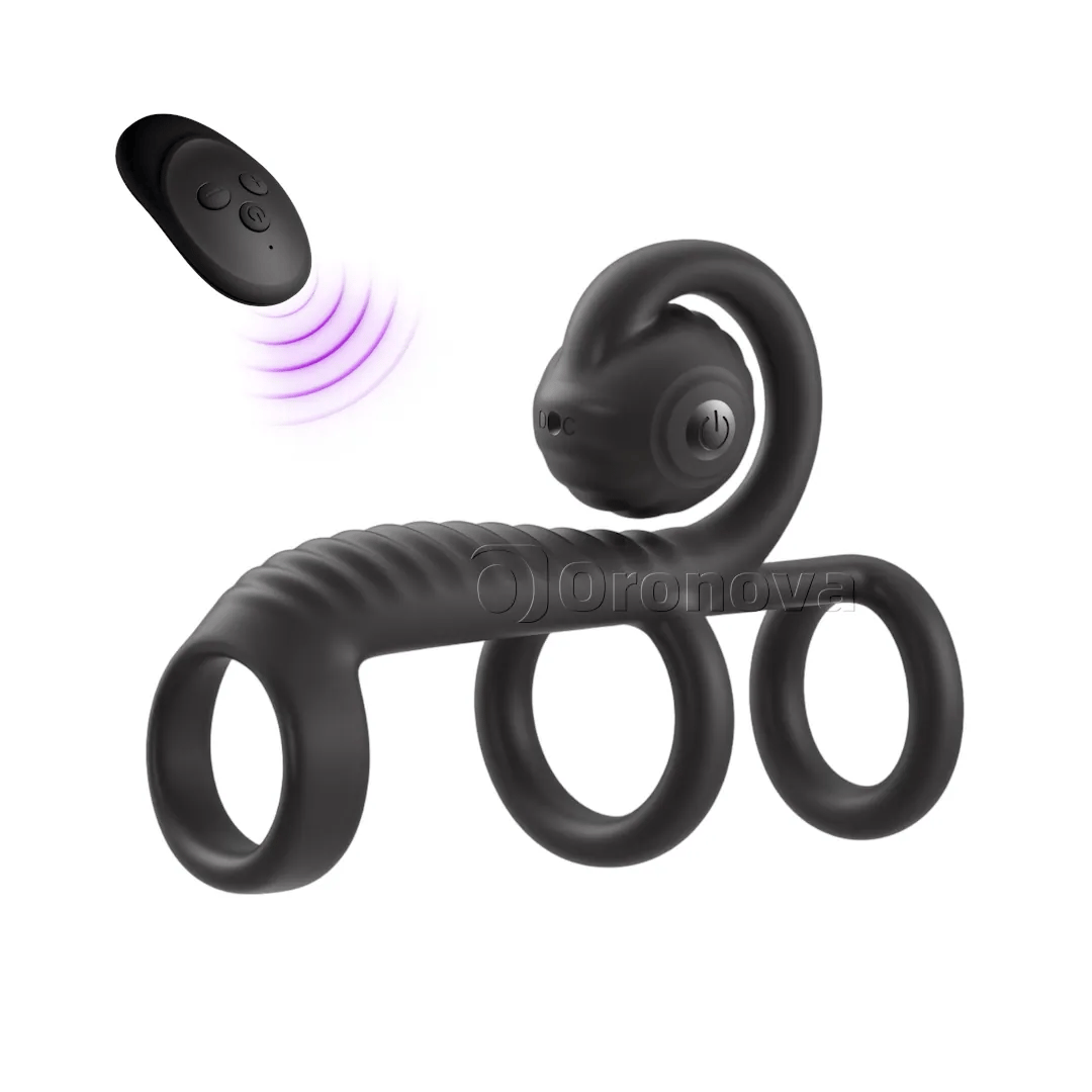 3-in-1 Three Ring Cock Ring with Dual Vibration, 10 Modes & Remote Control