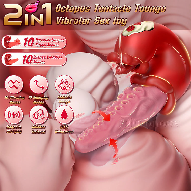 2-in-1 Octopus Vibrator with Teasing Tongue & 10 Vibration Modes