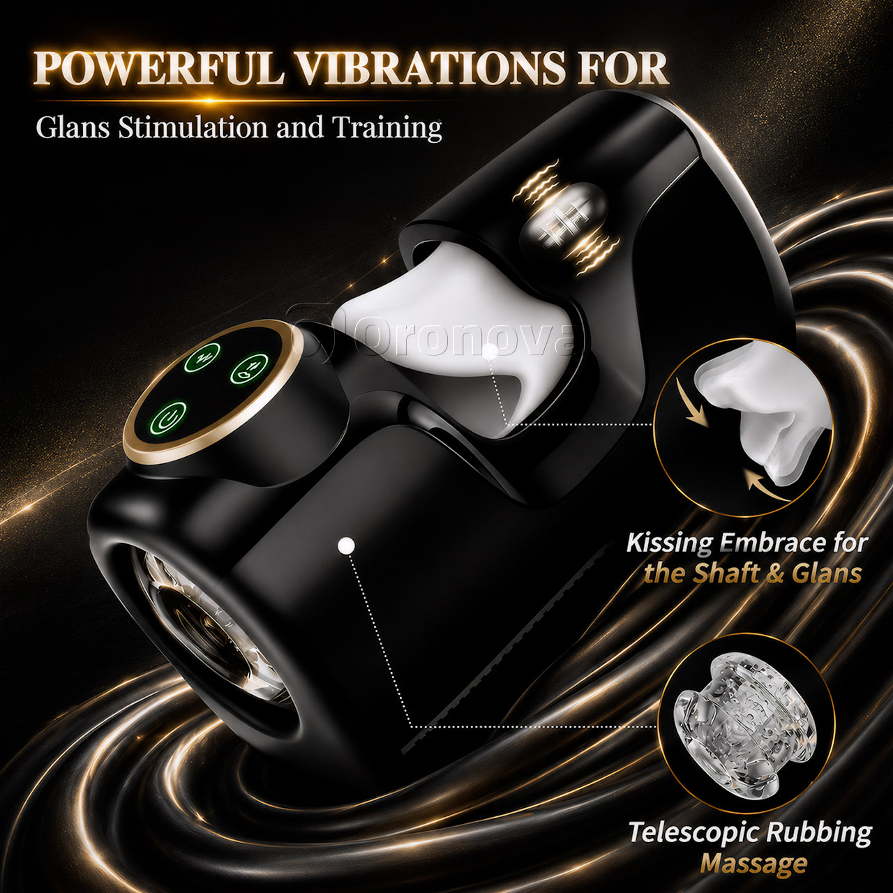 3-in-1 Male Pleasure Device，10Vibration、10Thrusting、10Clenching Modes、Switch Freely.