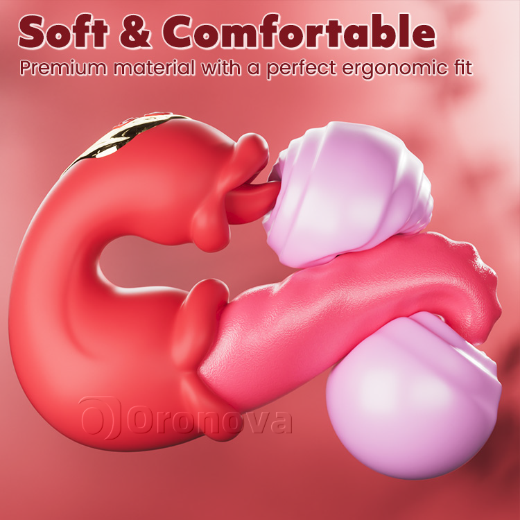 Twin Rose Thrusting G Spot Vibrator with Tongue Teasing & Vibrating