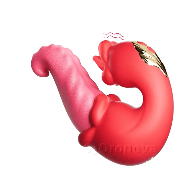 Twin Rose Thrusting G Spot Vibrator with Tongue Teasing & Vibrating